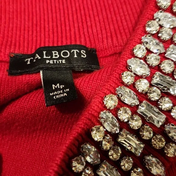 Talbots Red Jeweled Crewneck Short-Sleeve Sweater - Picture 7 of 10
